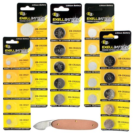 EXELL BATTERY 26pc Essential Batteries Kit CR2032 CR927 CR2025 CR1616 CR2330 & Watch Opener EB-KIT-122